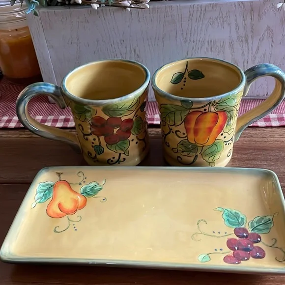 Golden Harvest Mugs (2) and Small Ceramic Tray - Picture 1 of 9